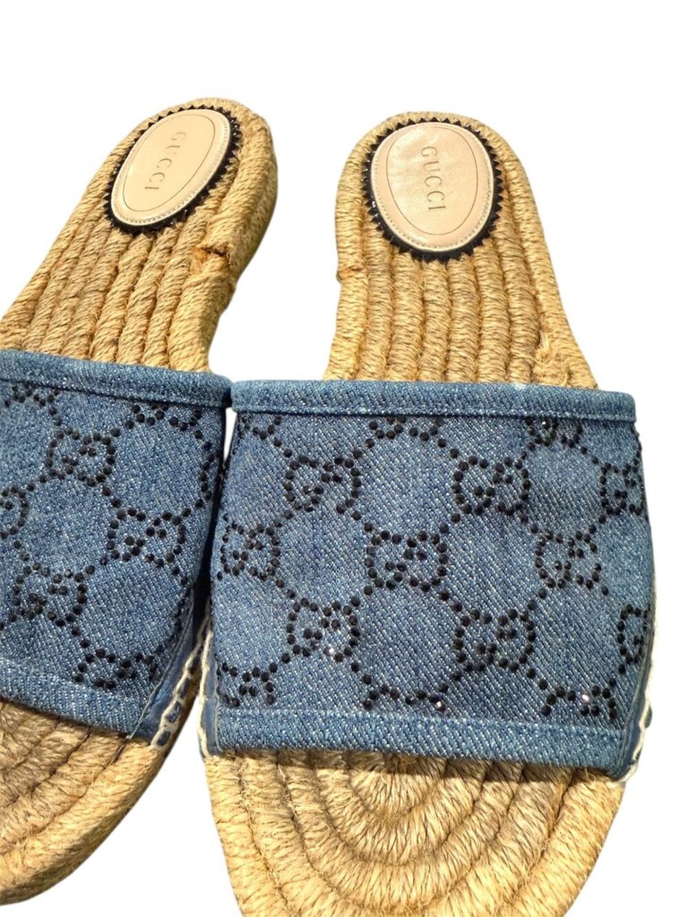 Gucci Pilar GG Denim Espadrille Slides Blue Canvas Jute Sandals EU 37.5 US 7.5 - Picture 7 of 10